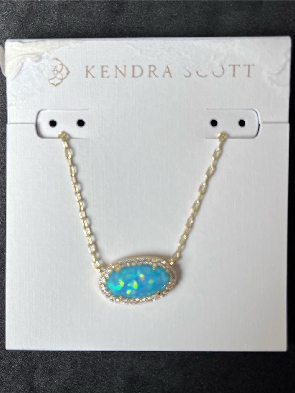Kendra Scott Gold Necklace with Iridescent Blue Opal Pendant